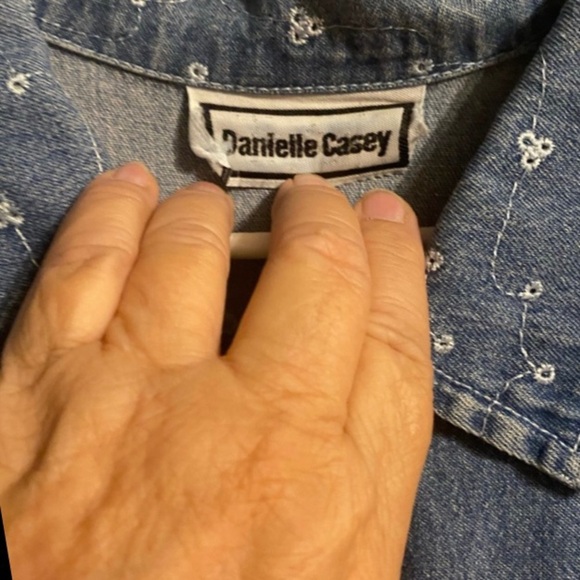 VTG Shirt Waist Embroidery Prairie Dress Blue Denim Cottage Midi 22/24 Plus Size - Picture 5 of 13